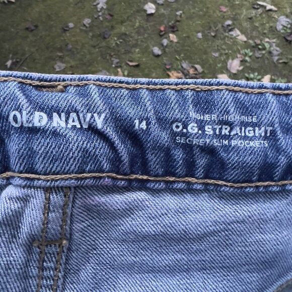 Lot Of 2 Old Navy OG & Sky Hi Straight Jeans Women’s 14 Distressed Med~Lite Wash - Picture 5 of 11